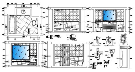 BATHROOM PLAN WITH DETAIL PLAN AND SECTION DRAWING IN AUTOCAD