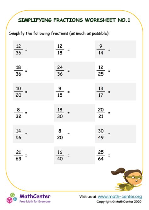 Fifth Grade Worksheets: Simplifying Fractions | Math Center