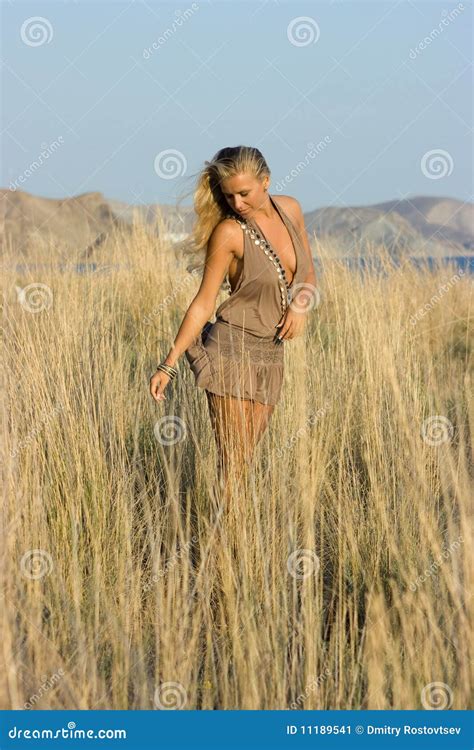 Blonde Girl In The Field Stock Image Image Of Gold Beads 11189541
