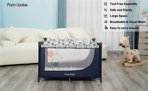 Amazon Pamo Babe Portable Crib With Mattressfoldable Baby Playpen With Carry Bag Blue