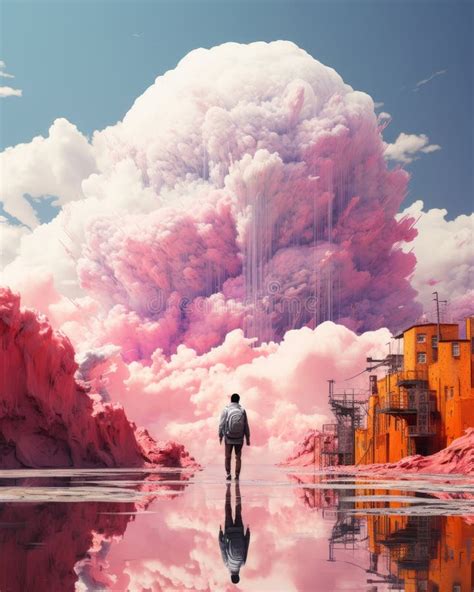 A Man Standing In Front Of A Pink Cloud Stock Illustration