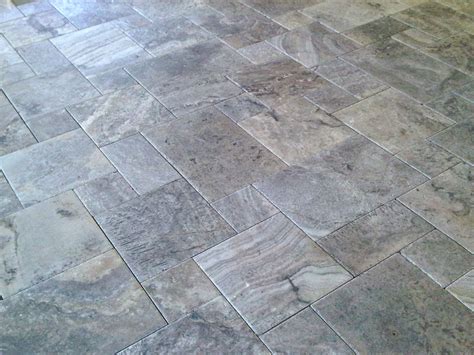 Silver French Pattern Brushed Chiseled Tile Travertine Pavers Houston