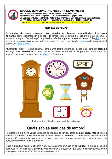 Atividades De Medida De Tempo 5 Ano