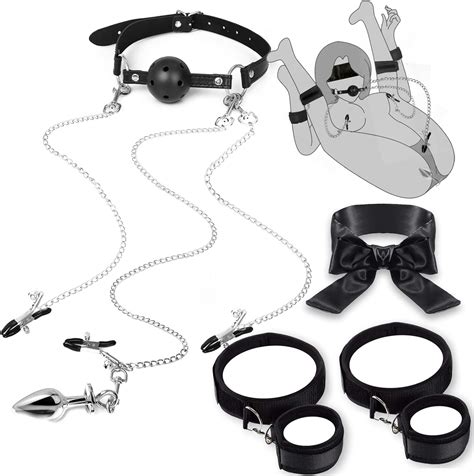Sex Bondage BDSM Bondaged Restraints Set Adults Sex Toy With Breathable Ball Gag Nipple Clamp