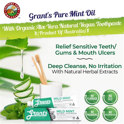 14x Grant S Natural Aloe Vera Mild Mint Toothpaste 110g Relieve Mouth