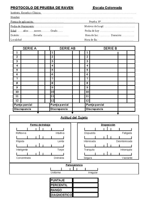 Raven Protocolo Escala Coloreadapdf · Versión 1 Protocolo De Prueba De Raven Escala Coloreada