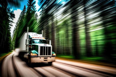 Premium Ai Image Truck Driver Speeding Past Trees With The Forest In