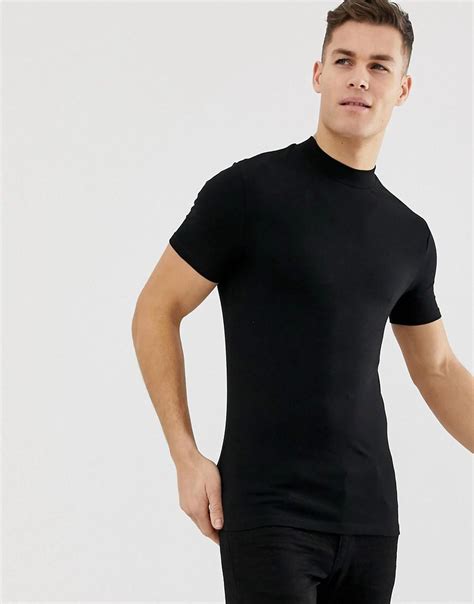 Asos Organic Muscle Fit Turtleneck T Shirt With Stretch In Black In