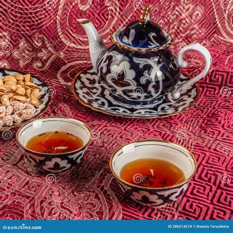 Traditional Uzbek Tea with Two Cups Stock Photo - Image of national ...