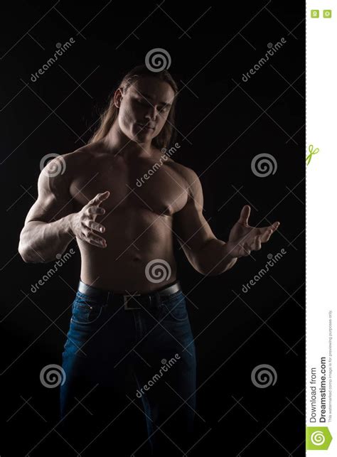 Naked Torso Male Bodybuilder Athlete With Long Blond Hair In Studio Stock Image Image Of Adult