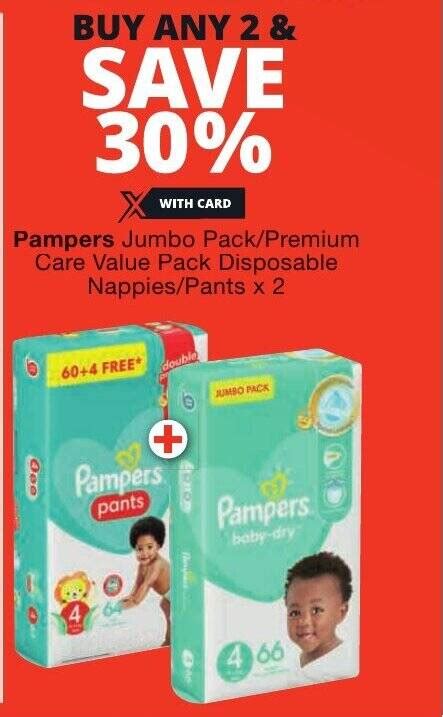 Pampers Jumbo Pack Premium Care Value Pack Disposable Nappies Pants X 2