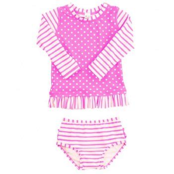 Ruffle Butts Hot Pink Stripe And Dot Rash Guard Swim Suit