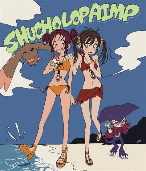 Ai Digimon Impmon Lee Shaochung Lopmon Digimon Highres Beach Bikini Digimon Creature