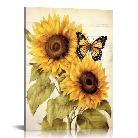 JEUXUS Vintage Sunflower Wall Art Decor Sunflowers Canvas Pictures