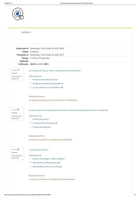 Primer Examen Parcial Secci N Revisi N Del Intento Bioetica