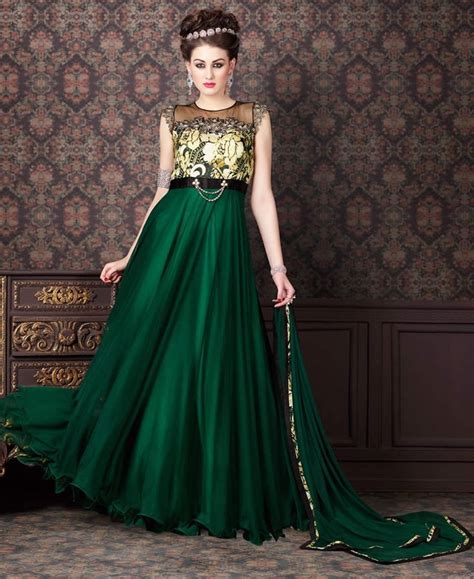 Dark Green Colour Silk Designer Eid Anarkali Suit Casual Gowns Silk