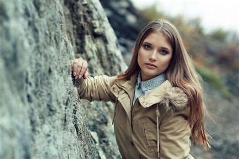 Model Women Brunette Long Hair Women Outdoors Looking At Viewer Caucasian Straight Hair