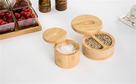 Amazon Kvmorze Bamboo Salt And Pepper Bowls With Spoon Stacked