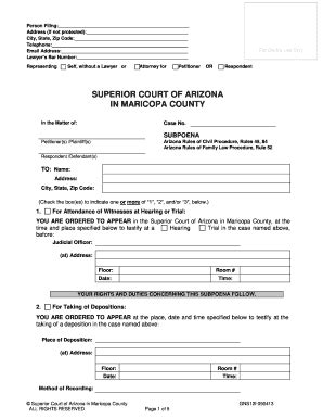 Fillable Online Superiorcourt Maricopa Subpoena Arizona Rules Of