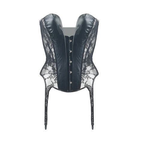 Womens Faux Leather Steampunk Corset Lingerie Dress Party Clubwear Garter
