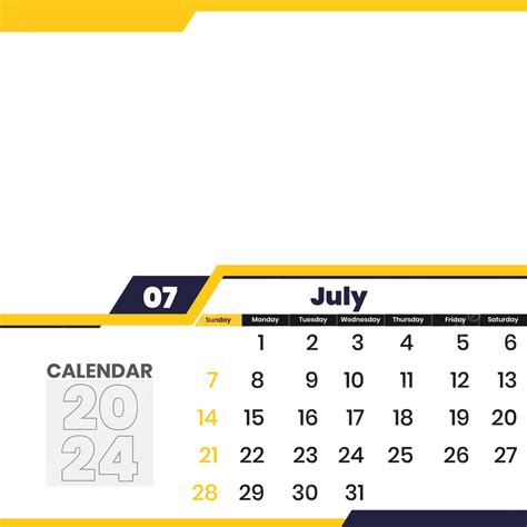 July 2024 Monthly Calendar Design With Transparent Vector July July