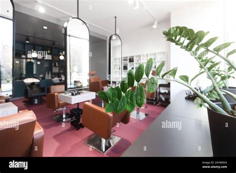 Modern Beauty Salon Interior With Creative Mirrors Stock Photo Alamy