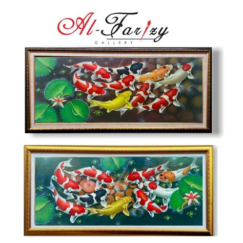 Jual Lukisan Ikan Koi Kanvas Minimalis Fengshui Ukuran 100x40 Cm