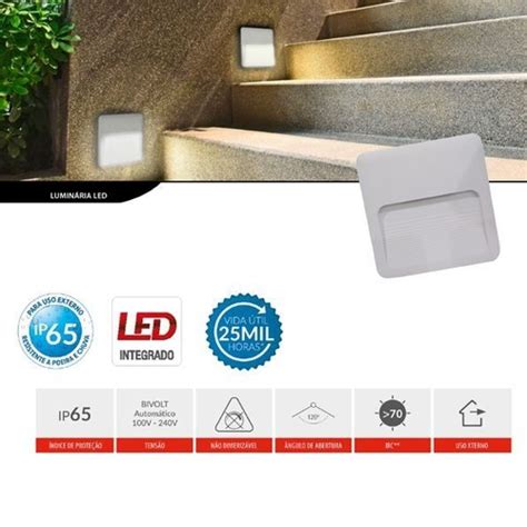 Balizador LED 4X2 Elegance 2W 3000K Bivolt Avant Branco Quente No Shoptime