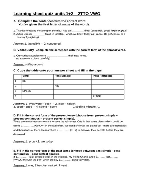 Learning Sheet Quiz Units 12 Pdf