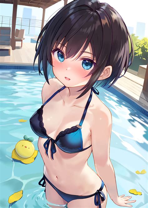 Rebun Arisugawa Riu Original Commentary Highres 1girl Bikini Black Hair Blue Bikini