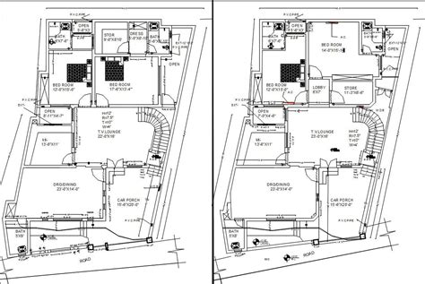 Detailed Design Of Ground Floor And First Floor Plan In Autocad Drawing