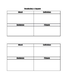 Vocabulary Square Template Teaching Resources TPT