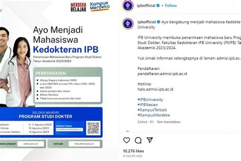 Fakultas Kedokteran Ipb Buka Pendaftaran Mahasiswa Baru Ini Cara Daftarnya Sinar Jabar