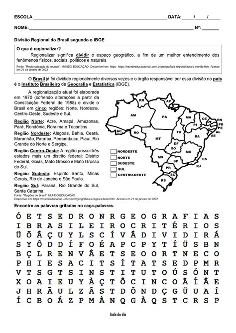 Atividades Sobre Regionalização Do Brasil 7 Ano Com Gabarito