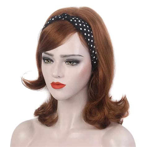 Brown Retro Wigs 60s Beehive Curl Hair Wig With Bangs For 49 OFF