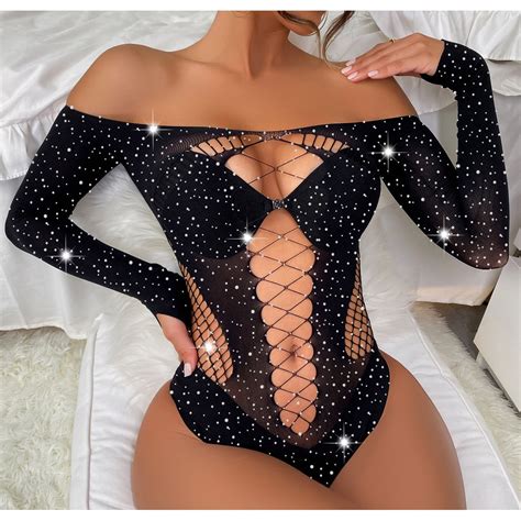 TZ122 Damas Slim Fit Sexy Lingerie Brilhante Roupas De Manga Longa De Rede Bodystocking Shopee