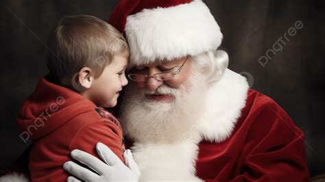 Christmas Photo Of Young Boy Hugging Santa Clause Background, Free ...