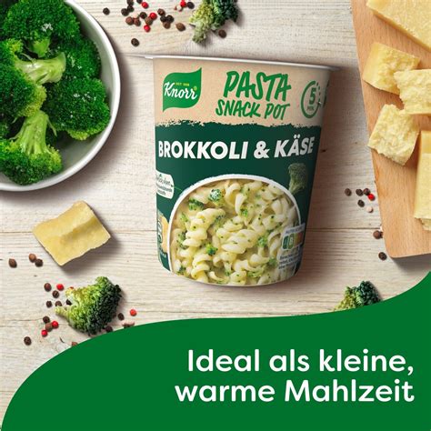 7x 62g Knorr Pasta Snack Pot Brokkoli Käse Soße Instant Nudeln NEU MHD