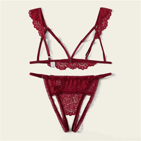 Uaang Lingerie Sexy Hollow Out Lace Bra And Crotchless G String Underwear Set Sensual Lingerie