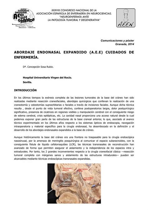 Pdf Abordaje Endonasal Expandido A E E Cuidados De