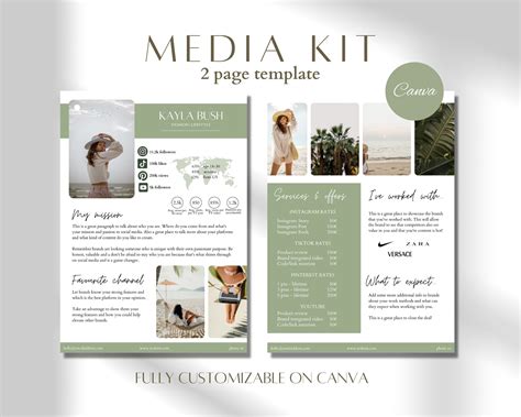 Green Media Kit Template Editable Media Kit Influencer Rate Sheet
