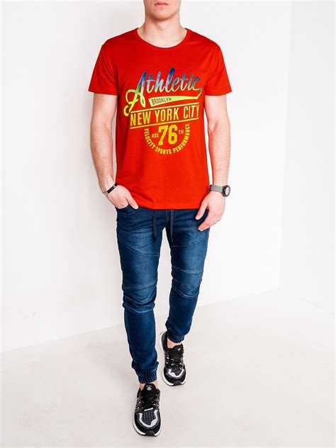 Men S Printed T Shirt Red S Modone Wholesale Clothing For Men