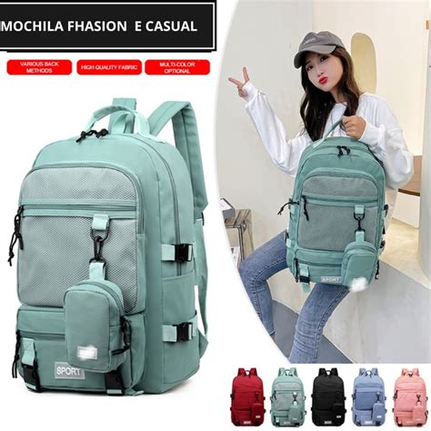 Mochila Feminina Para Faculdade - Mochila Spor feminina grande Nylon impermeável escolar faculdade Com ...