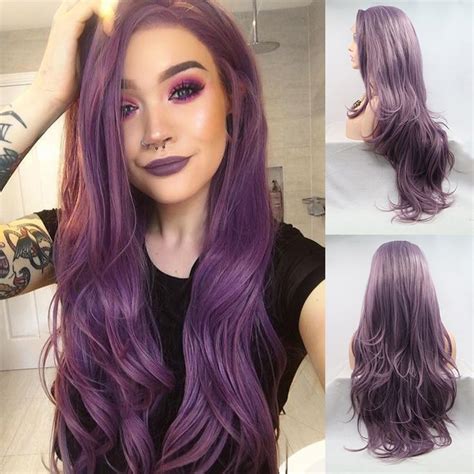 Long Lilac Purple Wavy Synthetic Lace Front Wigs For Women Synthetic Lace Front Wigs Long