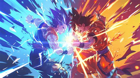 Dragon Ball Goku Vegeta Battle Energy Desktop Wallpaper in 4K