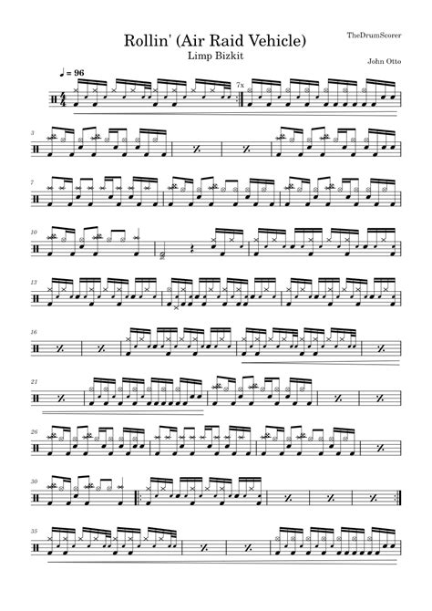 Rollin Air Raid Vehicle Limp Bizkit Sheet Music For Drum Group