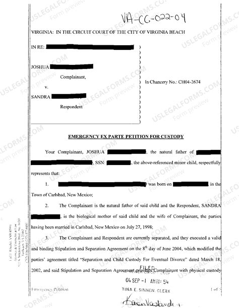 Virginia Emergency Ex Parte Petition for Custody - Petition For Relief