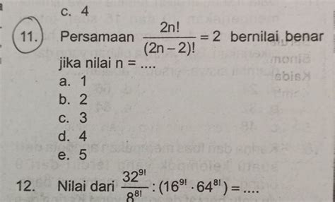 11 Persamaan 2n(2n-2) = 2 bernilai benar | StudyX