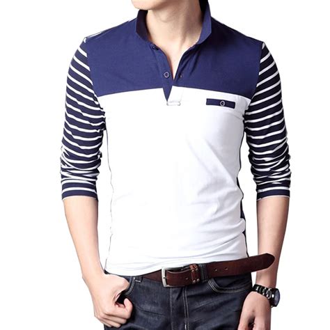 Buy Casual Men Long Sleeve T Shirt Stripe Stitching