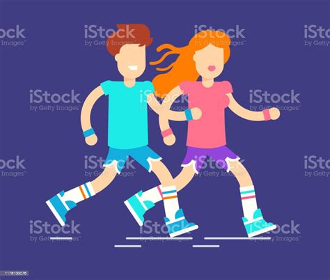 Two Characters Man And Woman Running Stock Illustration Download